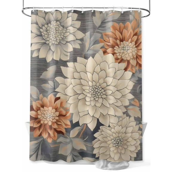 Fsddascl Spring Floral Shower Curtain Set - 54" x 78" Washable Bathtub Curtain with 12 Hooks, Watercolor Flower Orange Grey Vintage Waterproof Fabric Stall Shower Curtains for Bathroom/Bathtub