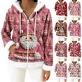 thumbnail image 5 of Women's Casual Fashion Long-Sleeve Zip-Up Fleece Hooded Cardigan with Christmas Print, Cozy and Warm for Winter Season,Hot Pink,L, 5 of 5