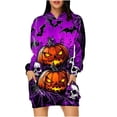 thumbnail image 2 of gljltg Women's Printed Loose All-match Hooded Double Pocket Sweater Dress for Women, Fall Winter, Suitable for Leisure, Party, Daily, Home, Beaches, Travel, Work, Gatherings, 2 of 7
