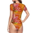 thumbnail image 4 of Daiia Orange Flower Psychedelic print Women's Crew Neck Short Sleeve Bodysuit Fashion Tops Fit Casual Basic Extender Bodysuit-Large, 4 of 9