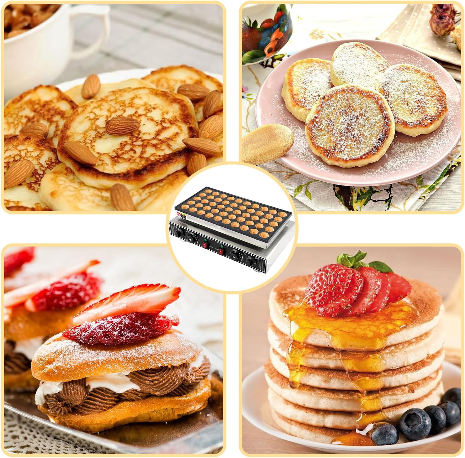 DSstyles 50 PCS Mini Pancakes Maker Machine,110V Mini Dutch Pancake Maker,1800W Commercial Electric Nonstick Waffle Maker Machine for Home and Restaurants