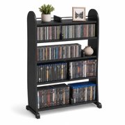 LEYAOYAO 5-Tier DVD Storage Shelf, CD Rack and Media Bookcase with Adjustable Dividers for DVDs, CDs, Blu-Ray, Video Games and Books, Black