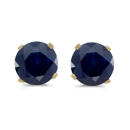 Round Sapphire Earrings Set - 1 Carat Total Weight Natural Round Sapphire Stud Earrings Set in 14k Yellow Gold