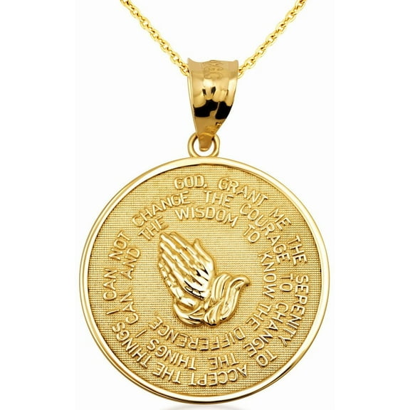 Solid Gold Serenity Prayer Medallion Necklace(Large) (10K Yellow Gold, Pendant with 22" chain)
