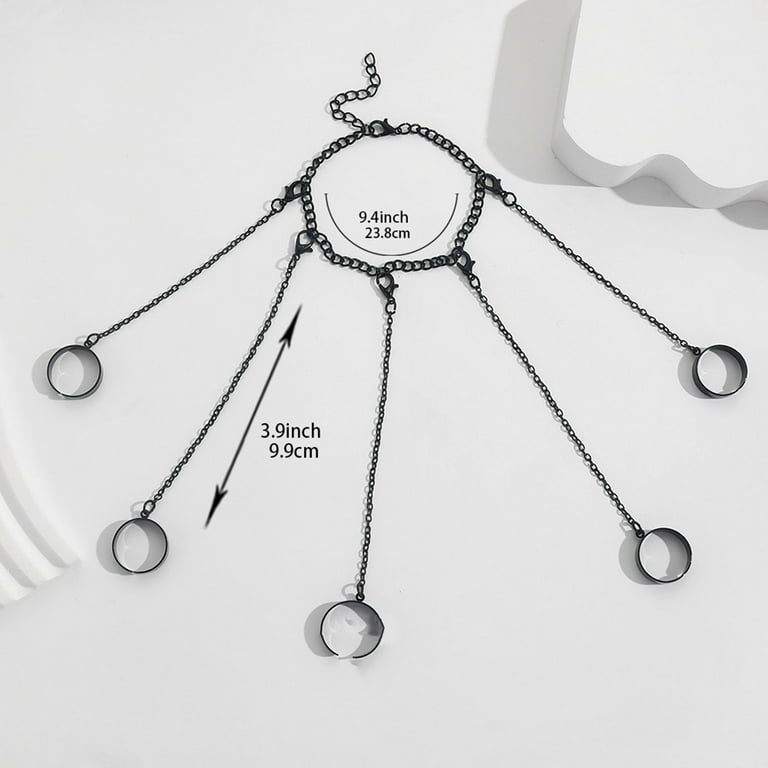5 Pairs Unisex Hip Hop Chain Open Rings Set Hand Chain Punk Style