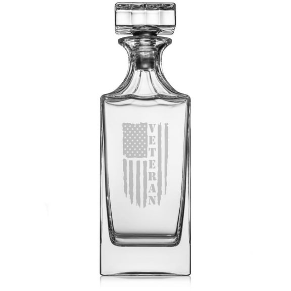 30 oz Glass Whiskey Decanter with Glass Stopper Gift American Flag Veteran