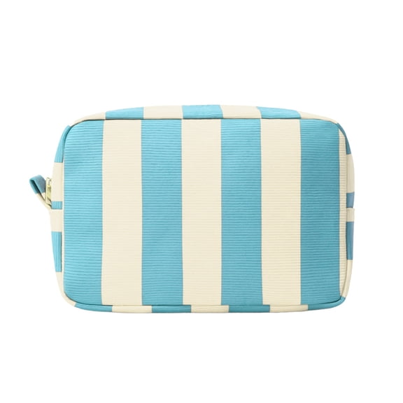 9x6 Inch Striped Corduroy Makeup Bag, Zippered Cosmetic Pouch, Travel Organizer for Toiletry Storage, Outdoor Trip and Beauty Arrangement