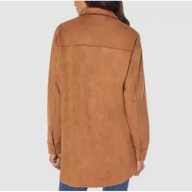 Well Worn Women Suede Oversized Snap Shirt Jacket (Brown, XS