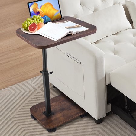 RELOIVE C Shaped End Table Side Table for Couch and Bed Sofa Side End Table for Small Spaces Adjustable Height 360° Swivel Walnut Brown