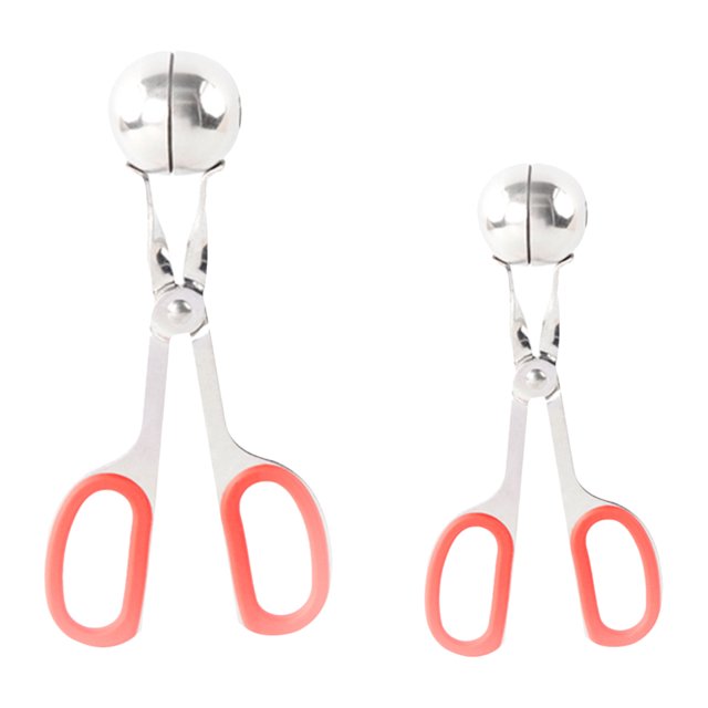 2pcs Stainless Steel Meat Ball Clip Convenient Meatball Clip Kitchen Meat Ball Clip for Home Restaurant (S Size Red + L Size Red)