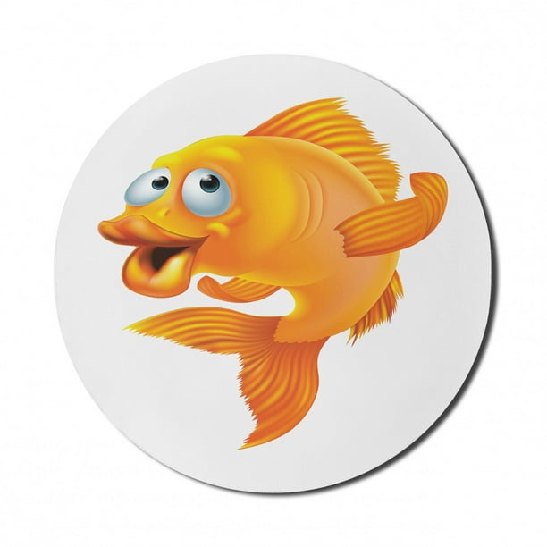 Fish Mouse Pad for Computers, Cartoon Character Happy Goldfish Smiling and  Waving on White Background Illustration, Round Non-Slip Thick Rubber Modern  Mousepad, 8