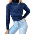 thumbnail image 1 of Yuyuzo Chandails pour Femmes Automne Hiver Décontracté Manches Longues Col Montant Ajusté Crop en Peluche, 1 of 7
