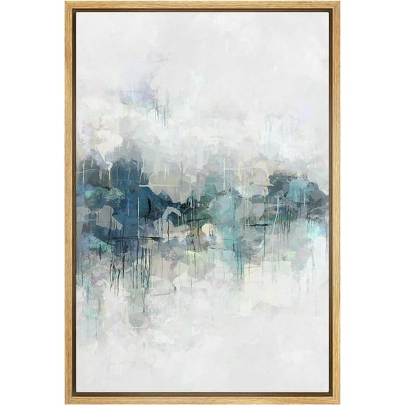 IDEA4WALL Framed Canvas Print Teal Gray Watercolor Grunge Landscape Abstract Shapes Wall Art Modern Art Decor Illustrations Bohemian Relax/Calm for Living Room, Bedroom - Natural 16"x24"