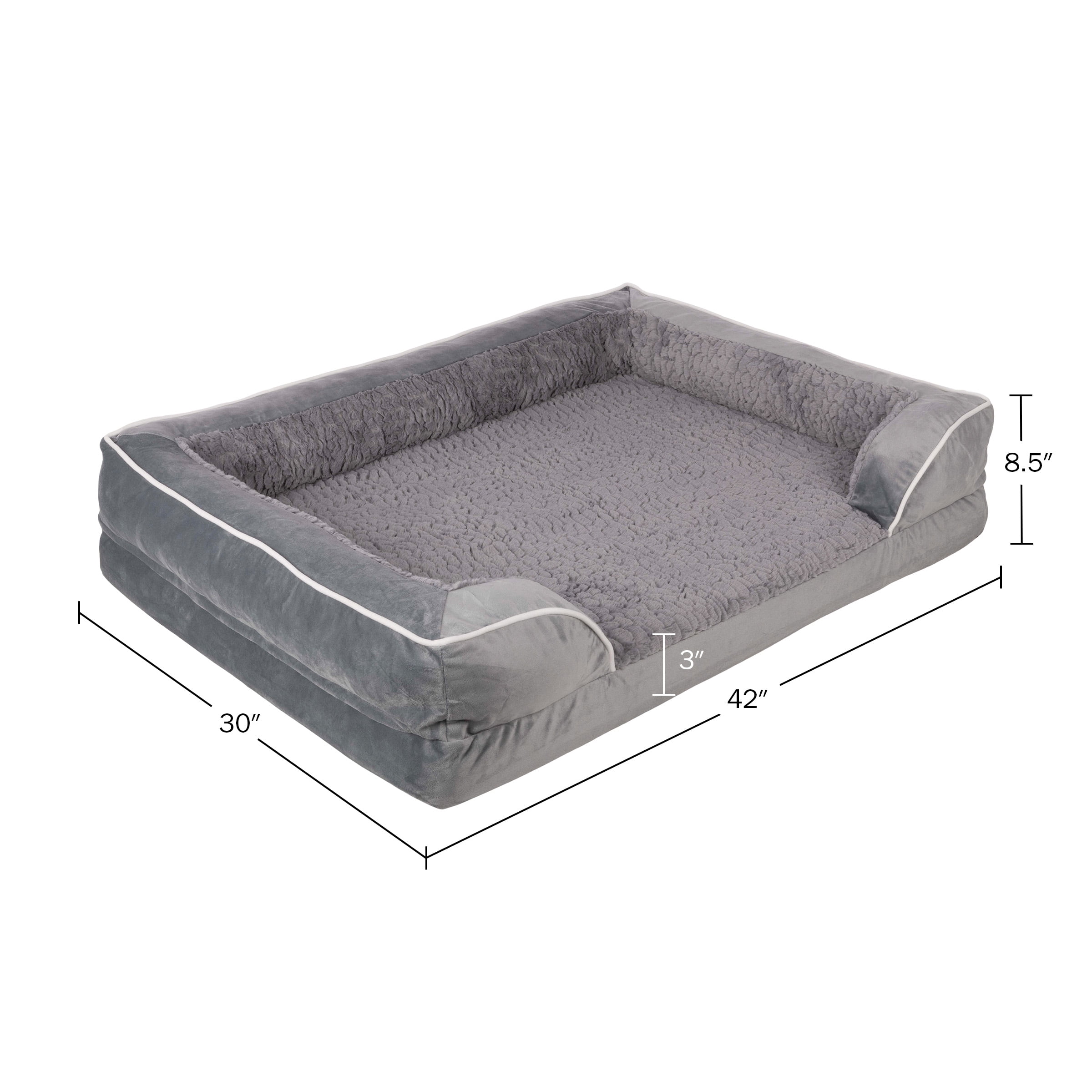 PETMAKER Orthopedic Dog Bed with Bolster and Removable Washable Cover, Gray