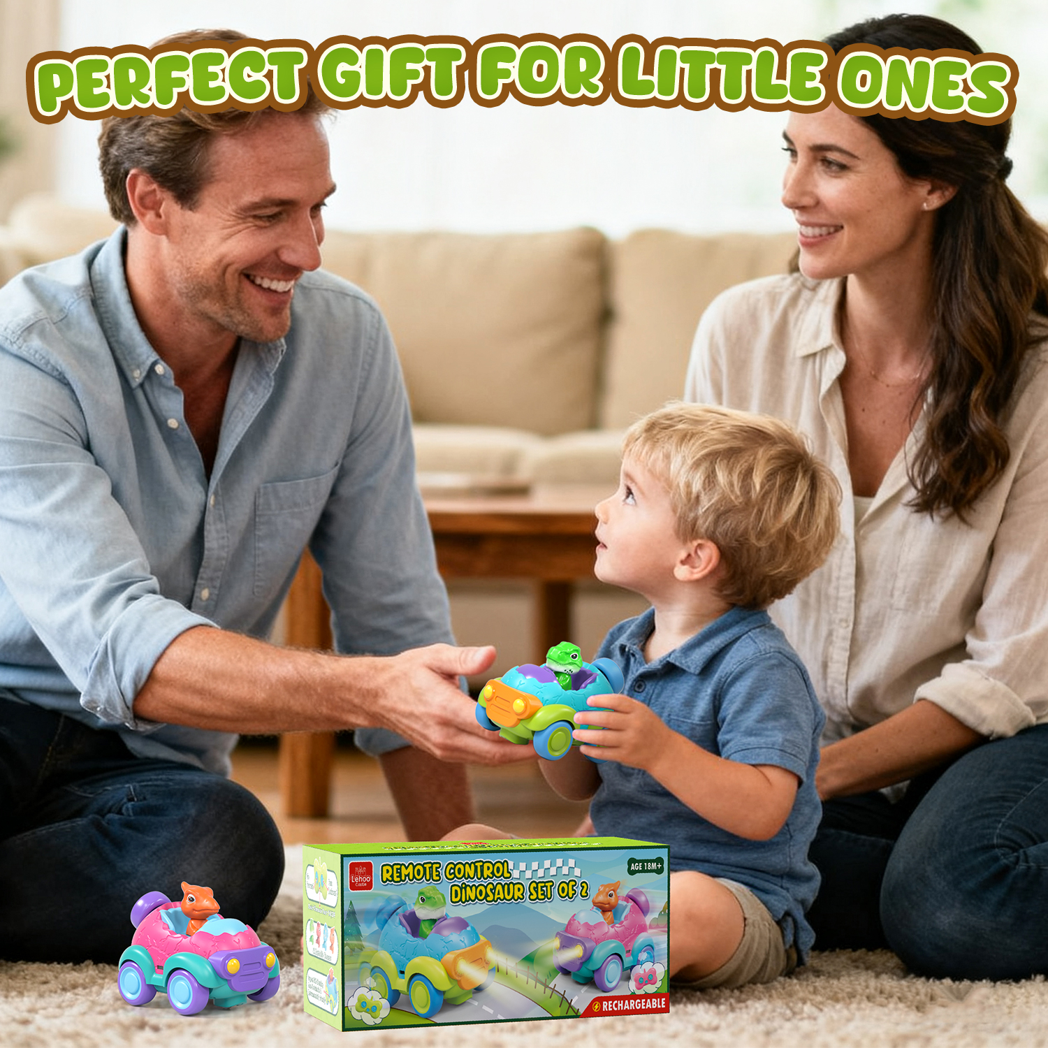 Remote Control Car for Toddlers, Rechargeable RC Cars for Toddler Toys 2-3, Dinosaur Toys for Ages 2-4 with Lights & Music, 2 3 4 Year Old Boy Toys - 2 Pack