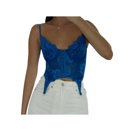 

Pudcoco Women Lace Stitching Camisole V-Neck Front Hook and Eye Sling Vest