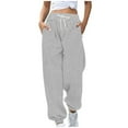 thumbnail image 3 of Royisotas Sweatpants for Women Joggers Plus Size Trousers Solid Color Elastic Waist Workout Gray Womens Pants with Pockets, 3 of 6