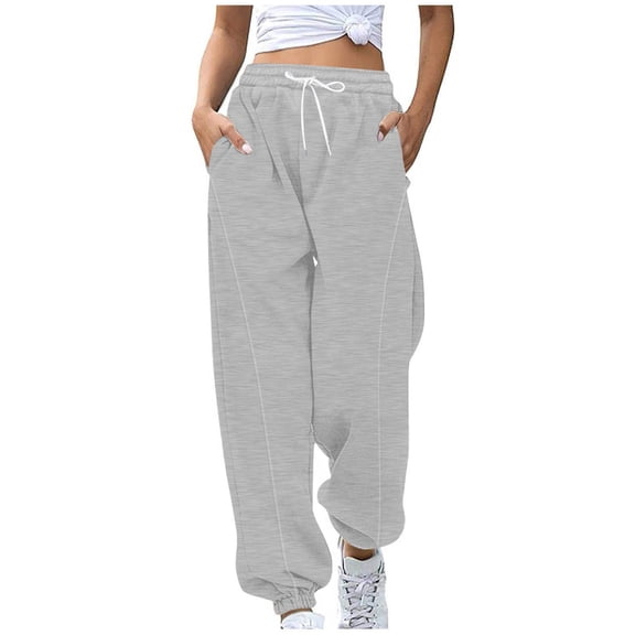 RYRJJ Womens Sweatpants Drawstring High Waisted Baggy Sweatpants Sport Active Workout Joggers Lounge Pants with Pockets(Gray,M)