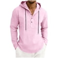 thumbnail image 2 of Yaoyar Men Lightweight Linen Blend Hoodie Shirt Long Sleeve V Neck Button Down Casual Pullover with Adjustable Drawstring, 2 of 9