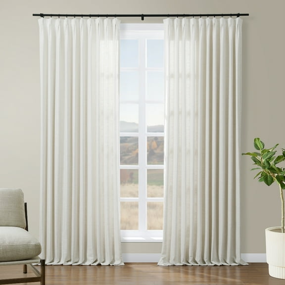 TWOPAGES Linen Blend 26 W X 63 L Inch Room Darkening Drape Pinch Pleat Privacy Protection Curtain for Bedroom, 1 Panel, Ivory White