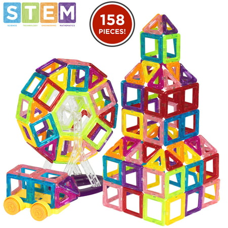 Best Choice Products Kids 158-Piece Portable Mini Magnetic Tiles for STEM Education,
