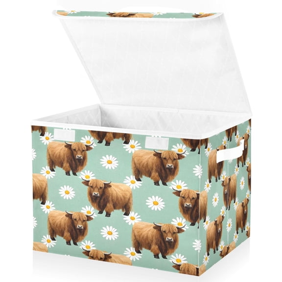 Ryvnso Cute Highland Cattle Large Lidded Foldable Storage Baskets Cubes Boxes Lids Bin for Home