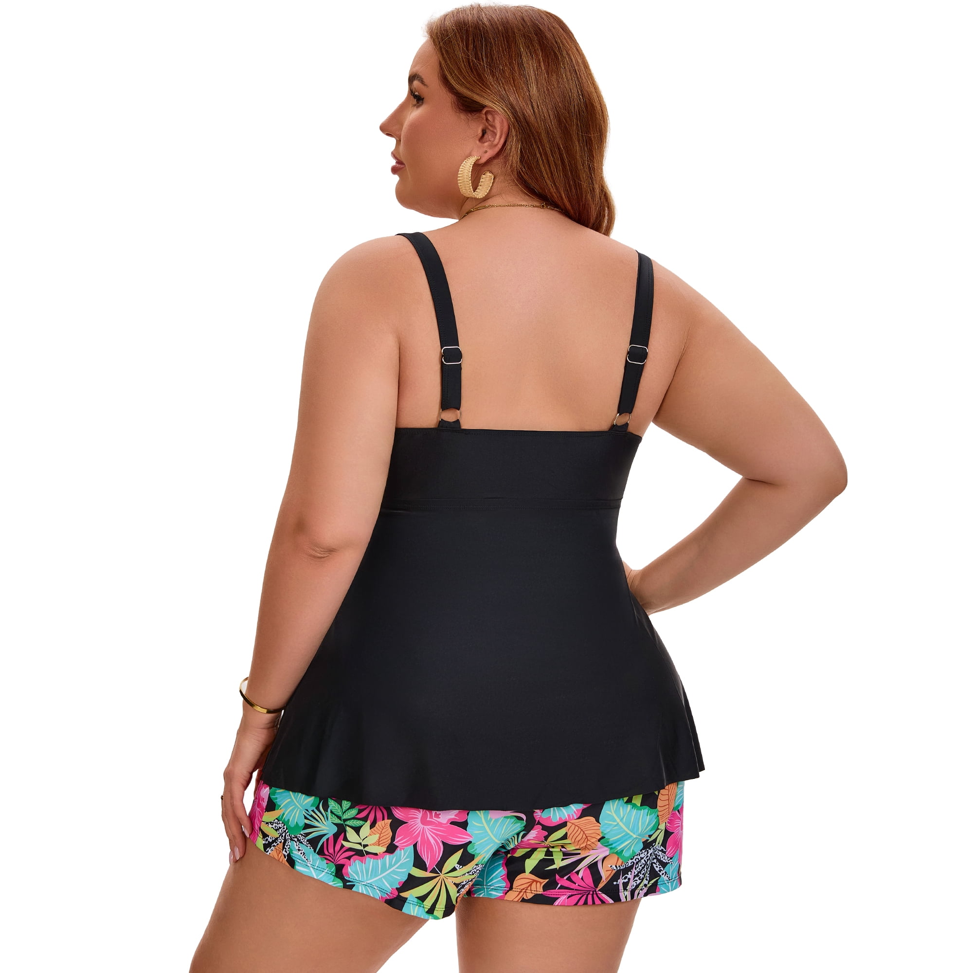 DARING DIVA Women's Plus Two Piece Tankini with Tummy Swimsuit 1X Black