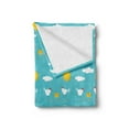 thumbnail image 2 of Cartoon Soft Flannel Fleece Blanket, Happy Funny Farm Morning Theme with Clouds Sun Rooster Get up Kids Toddler, Cozy Plush for Indoor and Outdoor Use, 50" x 60", Aqua Orange White, by Ambesonne, 2 of 5
