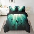 thumbnail image 2 of Erosebridal Sharks Comforter Set Queen 7 Pcs Ocean Animals Sea Creatures Theme Bedding Set Marine life Sealife Underwater World Bed in a Bag with Comforter,Sheets, 2 of 5