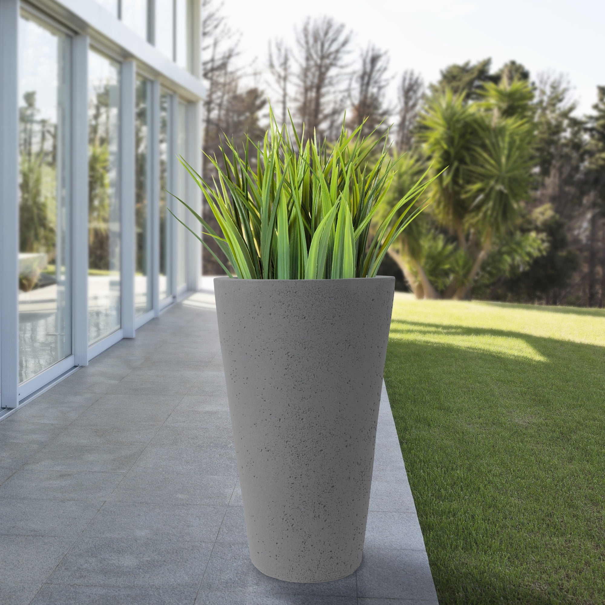 Algreen Crete 20" Self-Watering Planter, Tall, Warm Grey, 2 Pack