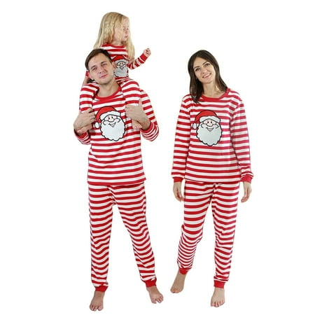 

Matching Family Christmas Pajamas Set Classic Santa Stripes Printing Long Sleeve Top + Elastic Waist Pants Set