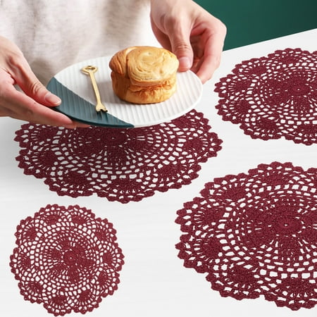 

6Pcs Table Mats Hollow Insulated Lace Doilies Crochet Floral Round Coasters Household Supplies
