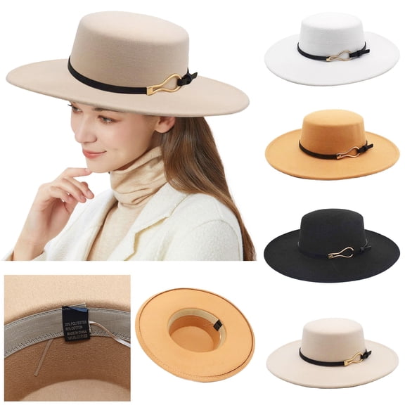 Summer Hot Sales Under $5 Black Fedora Hats GIJNRIUIUA Hats for Men Women Elegant Winter Bucket Hat 1920S Cloche Bowler Hats Velour Bowler Hat Flat Top Hats Wide Brim Hats with Buckle Decoration