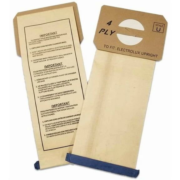 12 Aerus Electrolux Style U Replacement 4 Ply Vacuum Bags Fits Proteam Upright