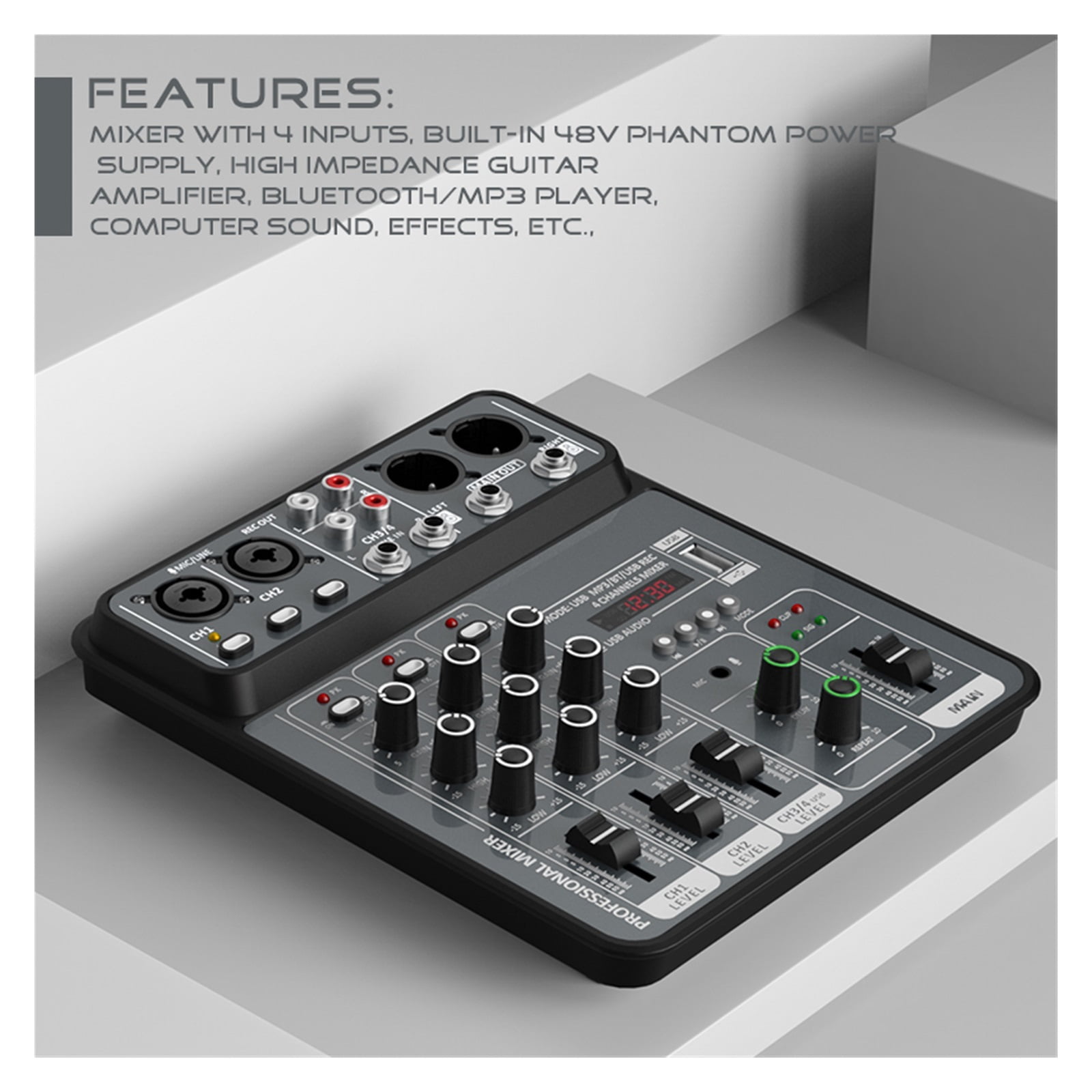 Mixer 4 channel Dj Mixing Console Met Bluetooth 48V Phantom Power Monitor Systeem Usb Mixer ,Easy to Operate