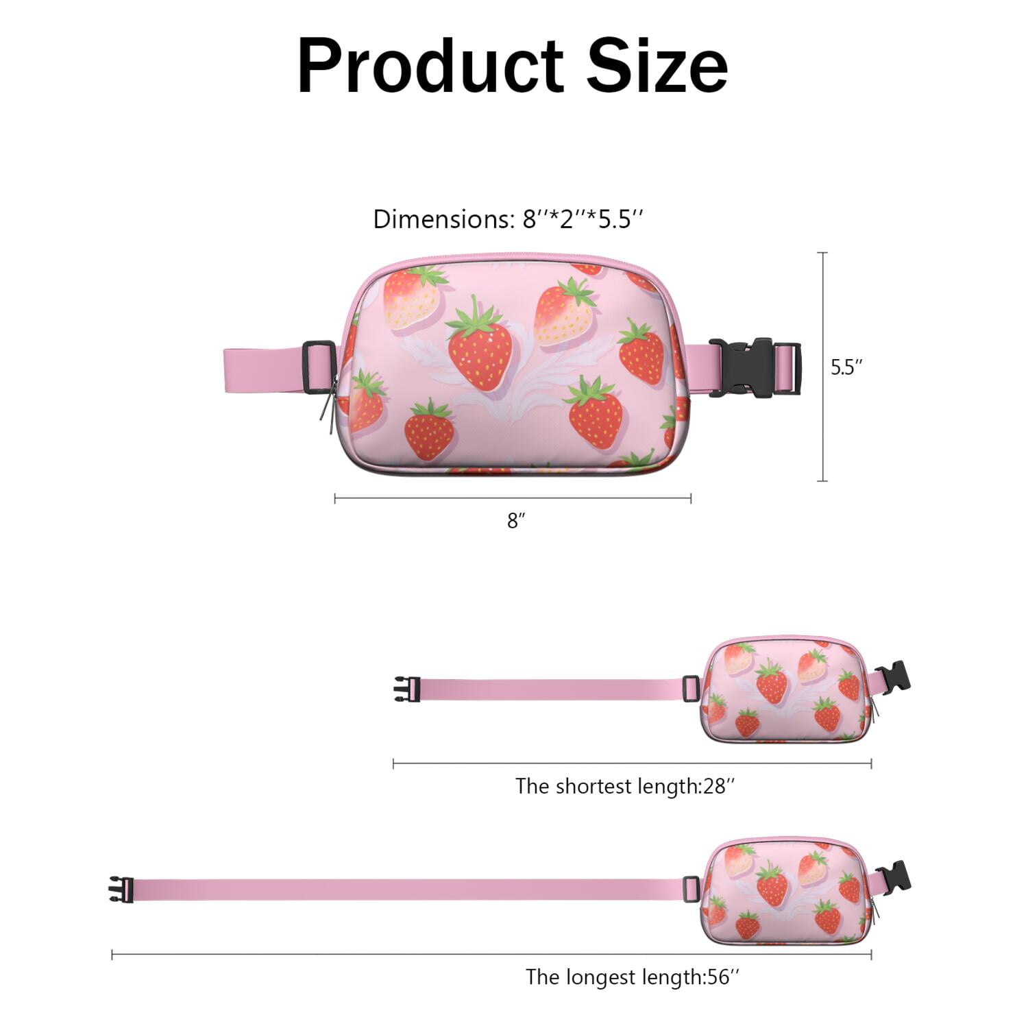 Waist Packs Bag Strawberry Fashion Belt Bag Small Cross Body Bags for Women Casual Waist Packs with Adjustable Strap Waterproof Belt Bag for Daily Leisure Music Festival/Event