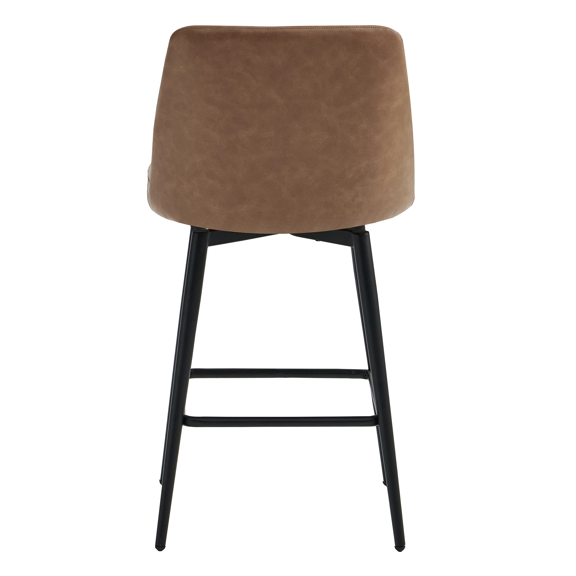 Spruce & Spring Counter Height Swivel Barstool with Curved Back and Metal Legs Set of 2, Brown Faux Leather