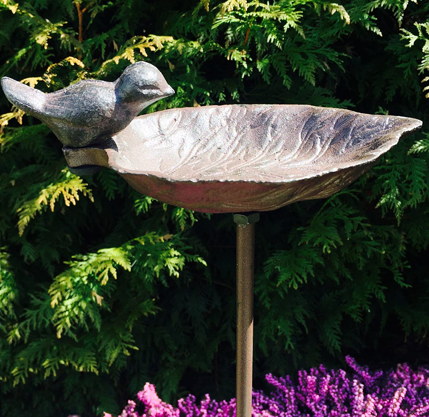 Country-Style, Leaf with Bird, Garden Stake Bird Bath, Cast Iron, 3 Feet 2 ½ Inches Tall - image 2 of 5