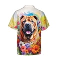 thumbnail image 2 of Welcome Spring Summer Chinese Shar-Pei Portrait Flower Blue Sky Hawaiian Shirt Breathable Summer Unisex Merch Dog Lover - 12001, 2 of 6