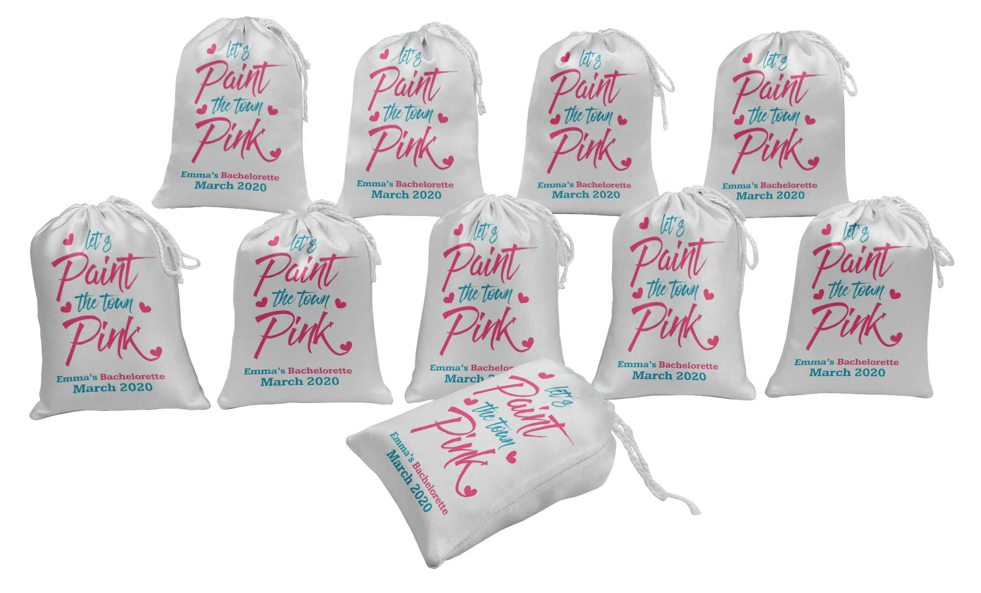 Darling Souvenir White Let'S Paint The Town Pink Bachelorette Custom Party Supplies Favor Bags&nbsp;Jewelry&nbsp;Pouches 15 Pieces