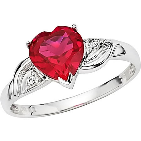 10kt White Gold .01ct TDW 7x 7mm Heart Shaped Created Ruby Ring