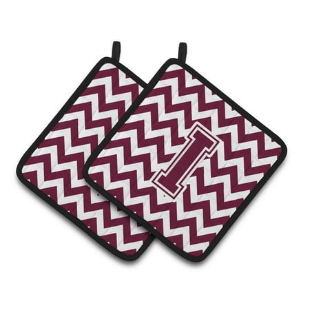 

Letter I Chevron Maroon and White Pair of Pot Holders