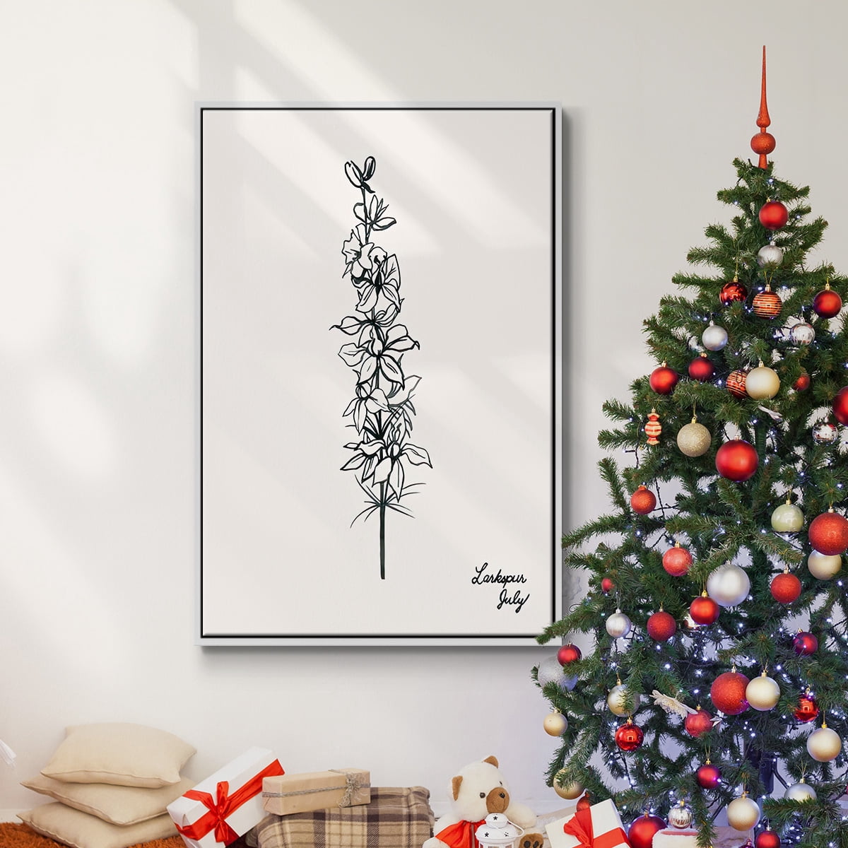 Annual Flowers VII - Framed Gallery Wrapped Holiday Canvas - 27 x 41 - White Frame