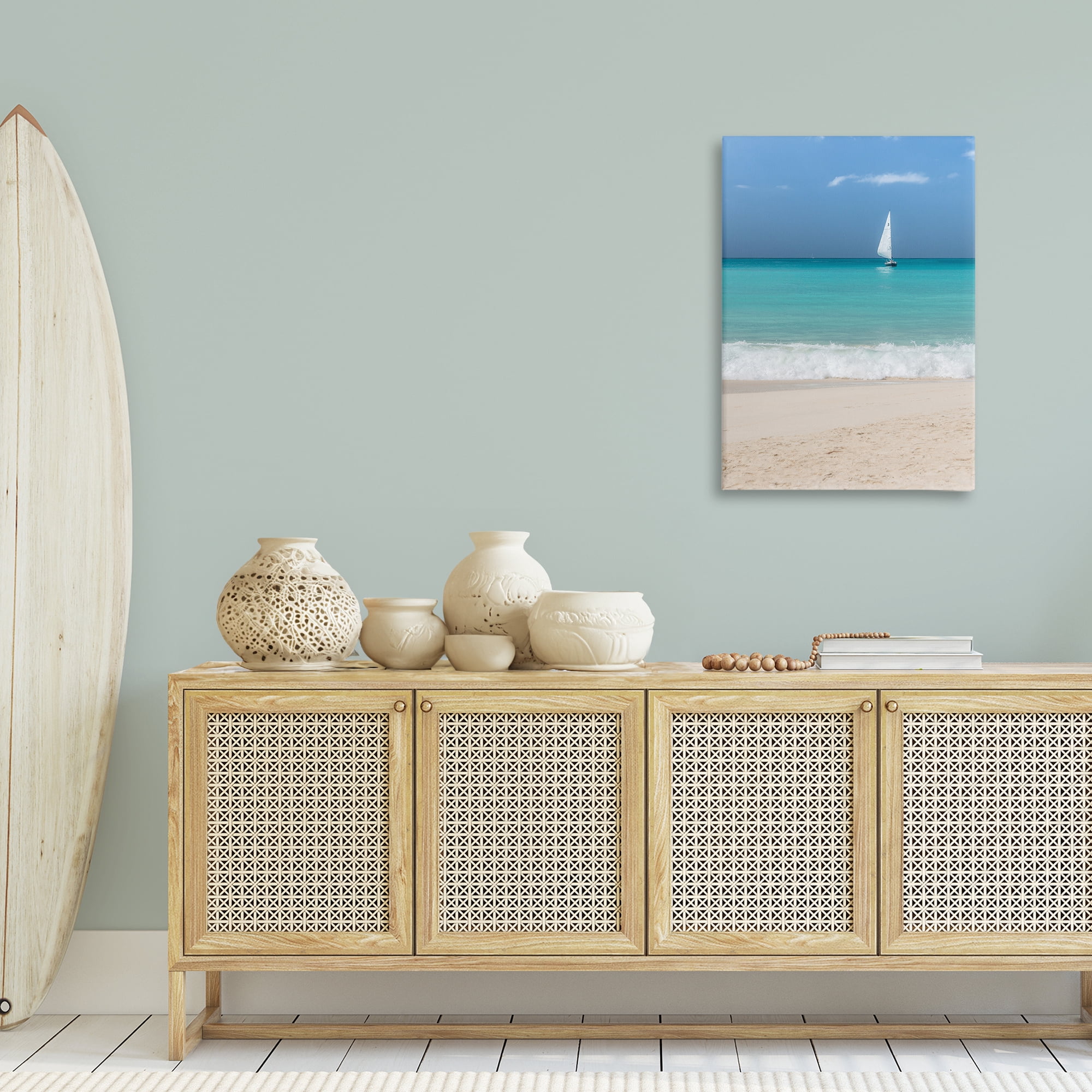 Stupell Industries Lone Sailboat Beach Tide Nautical & Beach Photography Wrapped Canvas Art Print Wall Art, 24 x 36