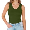 thumbnail image 5 of Tank Top for Women V Neck Summer Sleeveless T Shirt Tunic Casual Solid Color Loose Fit Blouses Army Green, 5 of 9