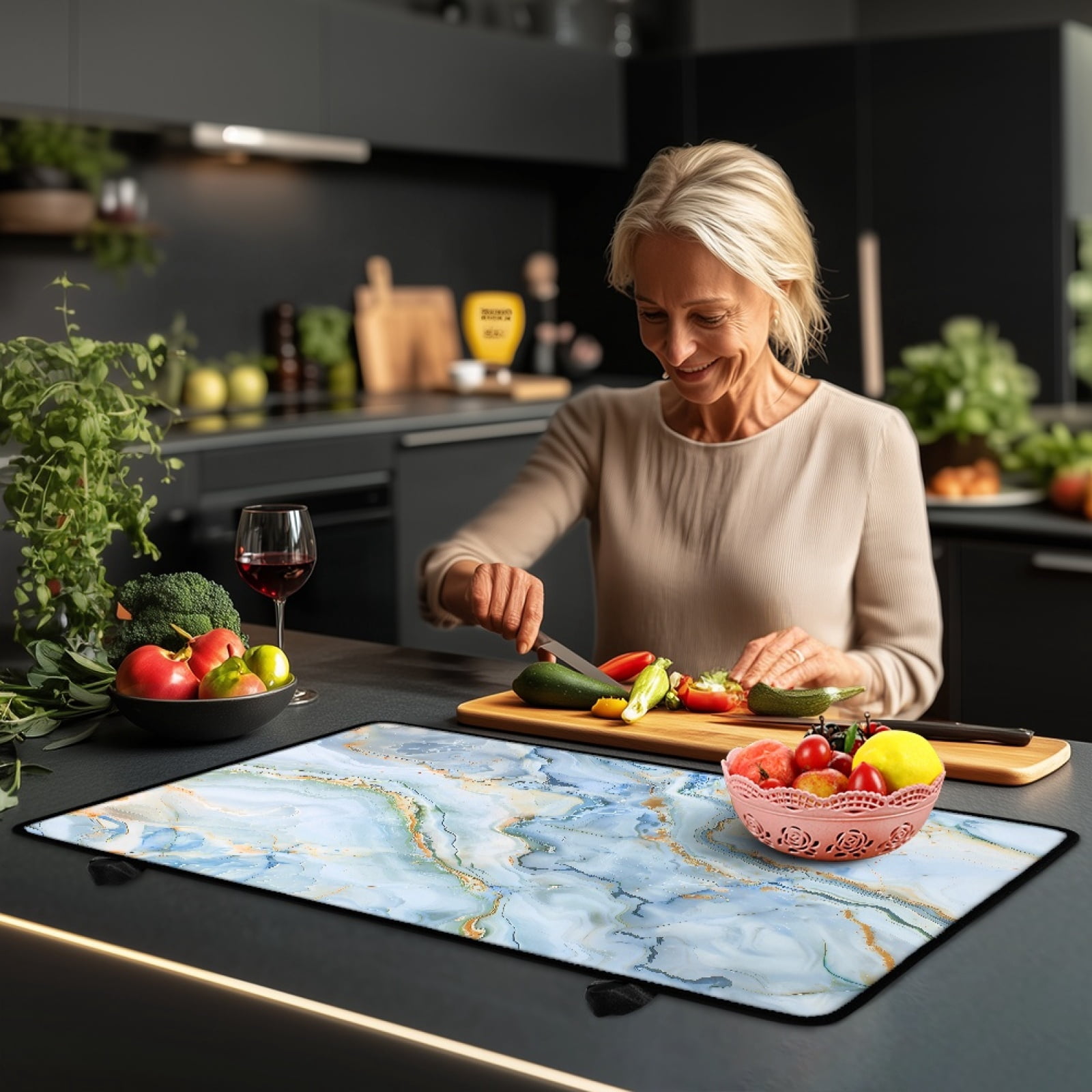 Renewold Stove Top Cover Protector Glass Stove Guard Anti-slip Scratch Resistant Cooktop Protector Range Cover Extra Counter Space, 29'' x 21'', Baby Blue Gold Marble