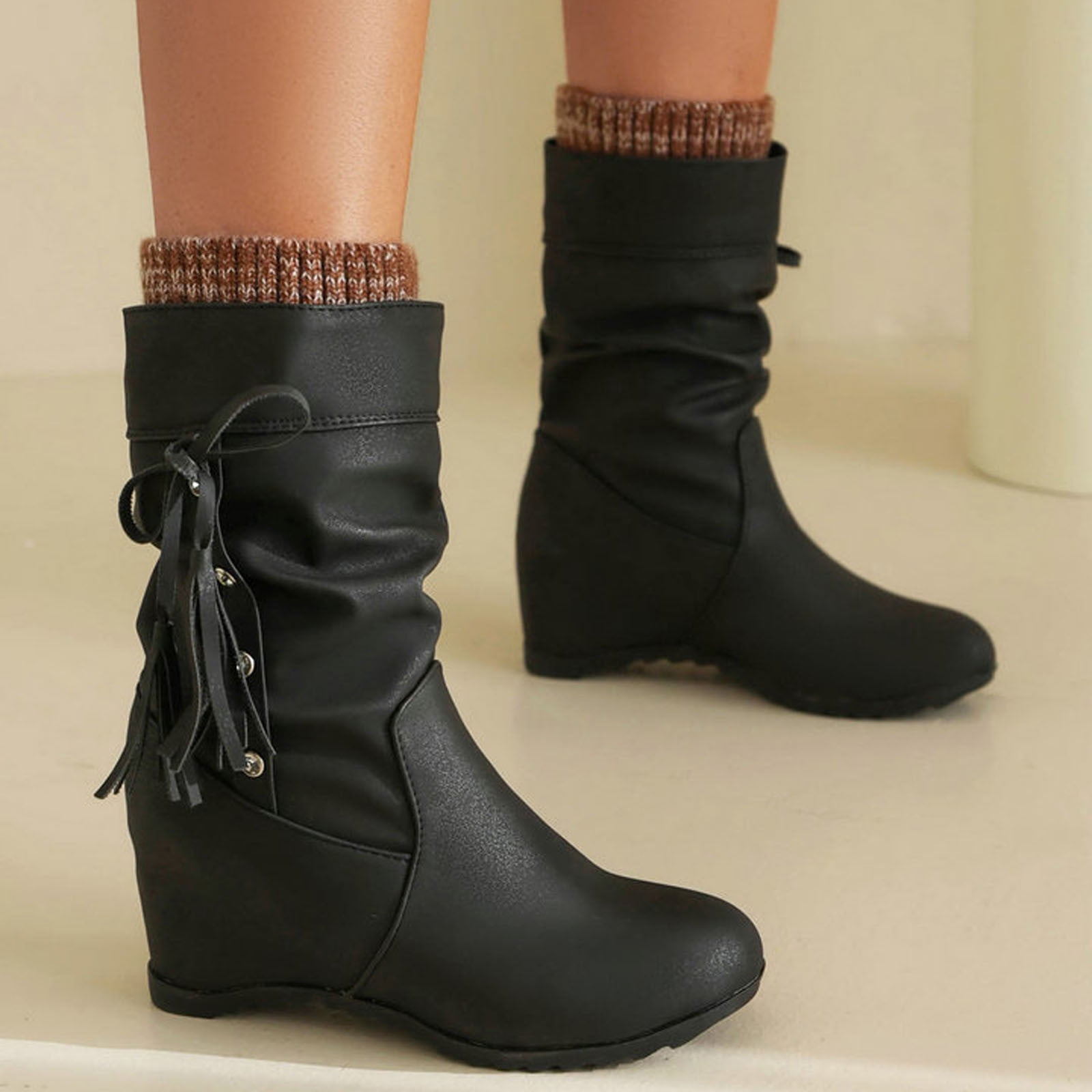 LSLJS Bottes Mi-Mollet à Talons Hauts pour Femmes, Saison Actuelle - Main Image