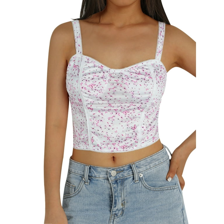 Women 's Floral Print Crop Top Sexy Spaghetti Strap Bustier Corset Top Y2K  Camisole Fashion Tank Top