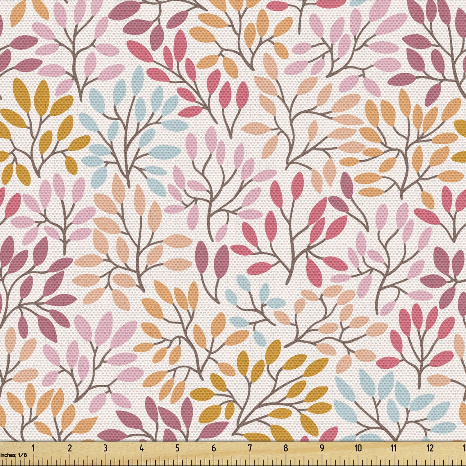 Botanical Fabric by the Yard Upholstery, Colorful Leafy Branches