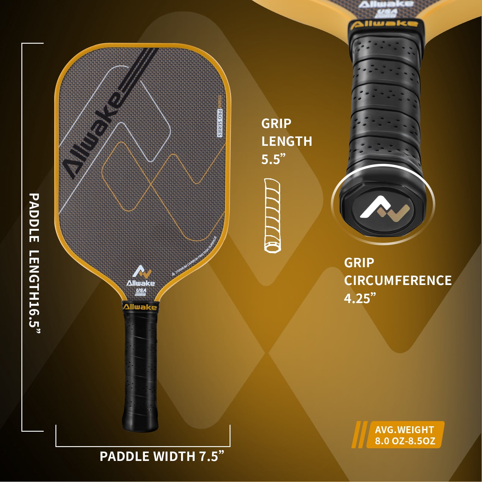 ALLWAKE Pickleball Paddles, 3K Titanium Hybrid Carbon Fiber Pickleball Paddles Set, USAPA Approved Elite Control & Power Pickleball Paddle with 16mm Honeycomb Core, Ergo Sweatproof Grip